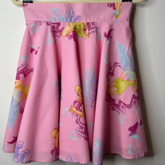 RARE Vintage Pink Tinker Bell Print Circle Skirt Lined Zip & Button Close S - Picture 7 of 9